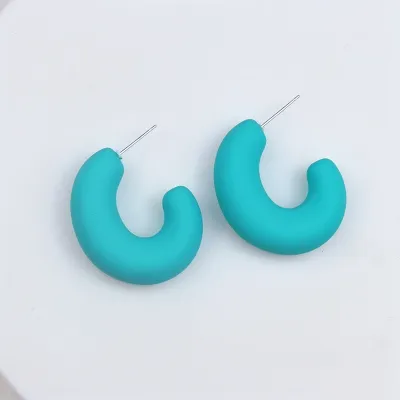 Candy Color Acrylic Spray Paint C Shaped Hoop Earrings Simple Geometry
