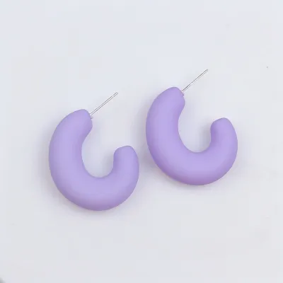 Candy Color Acrylic Spray Paint C Shaped Hoop Earrings Simple Geometry