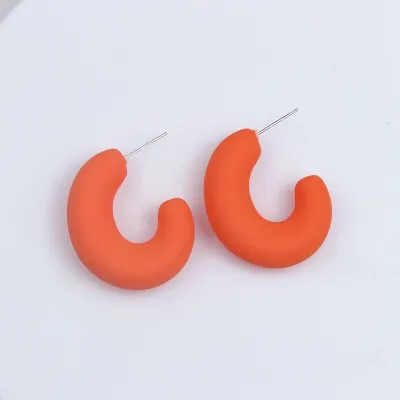 Candy Color Acrylic Spray Paint C Shaped Hoop Earrings Simple Geometry