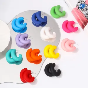 Candy Color Acrylic Spray Paint C Shaped Hoop Earrings Simple Geometry