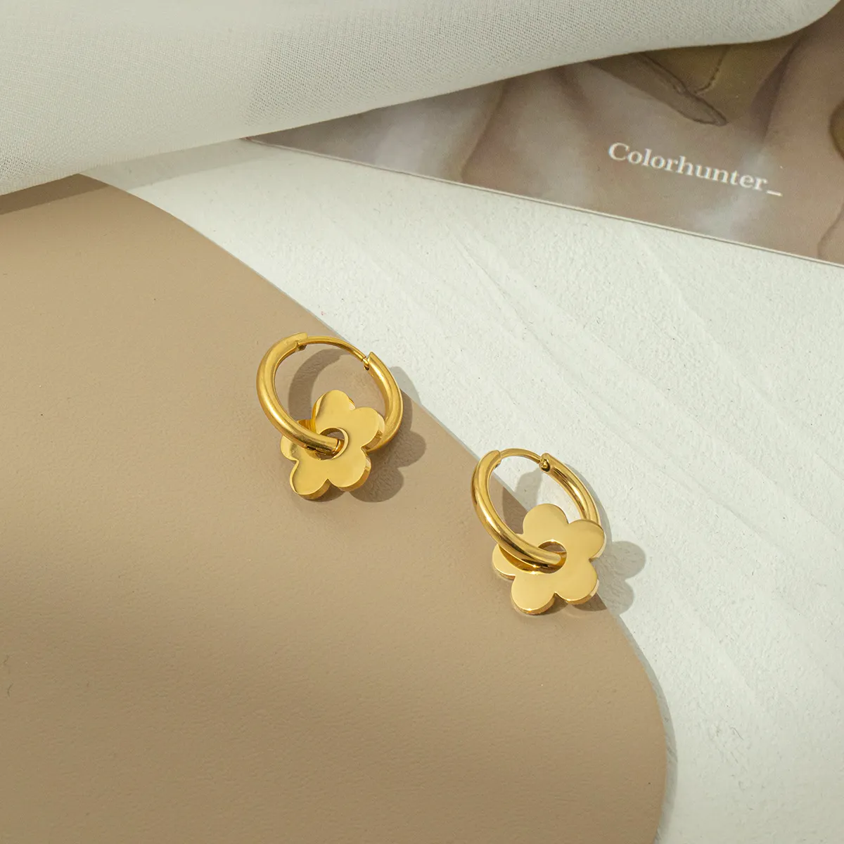 Retro Chic Floral Titanium Steel Stud Earrings for Women