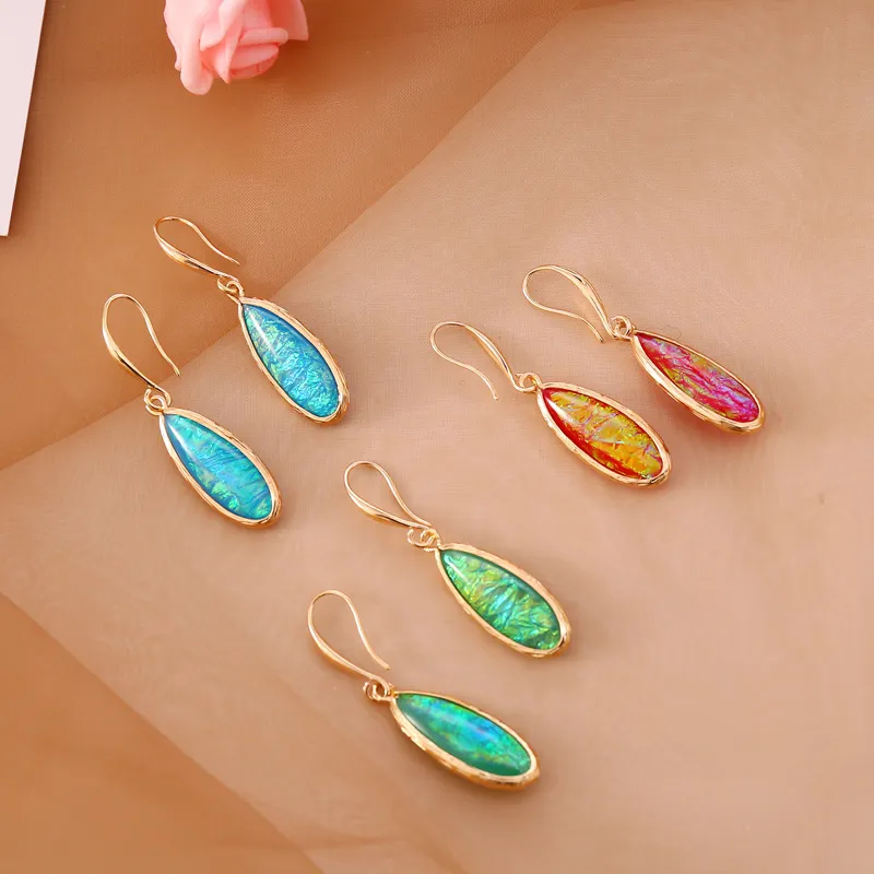 Multicolor Semi-Precious Stone Bohemian Hook Drop Earrings for Women