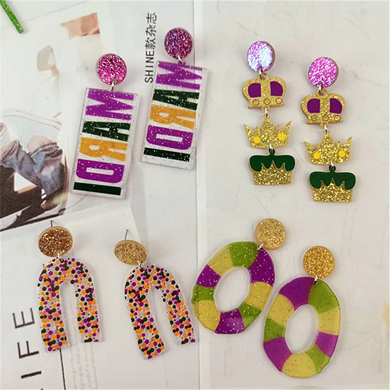 Mardi Gras Festive Elements Party Stars Balloon Acrylic Exaggerated Earrings