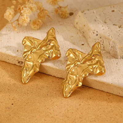 Titanium Steel Pleated Women Irregular Geometric Drop Earrings