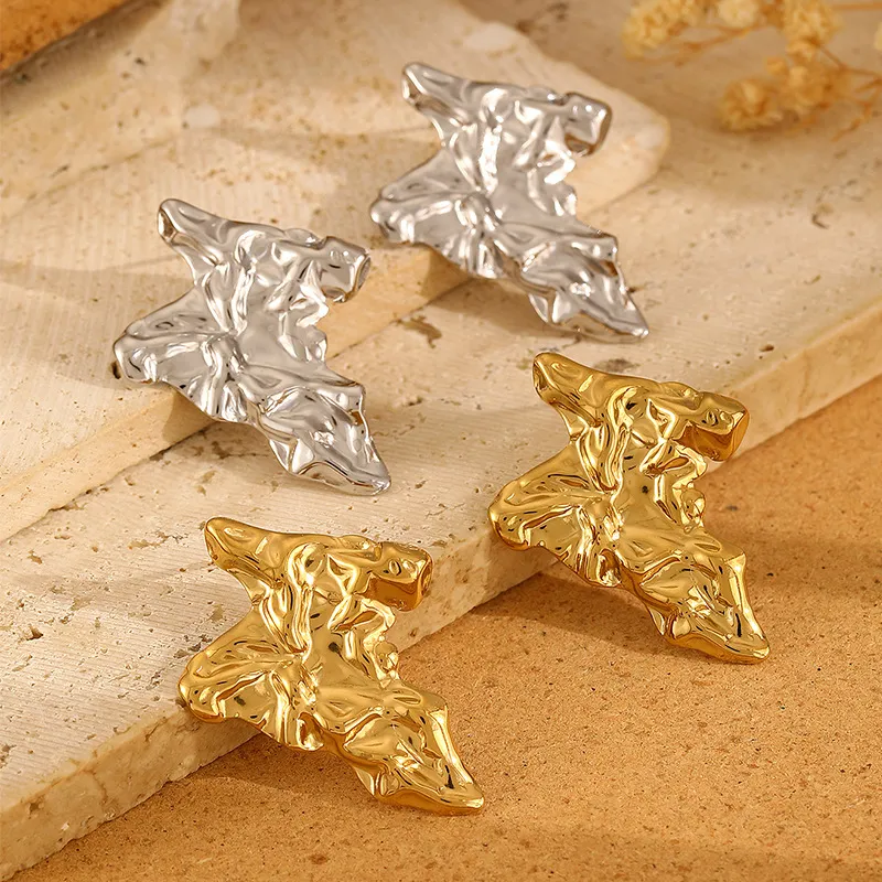 Titanium Steel Pleated Women Irregular Geometric Drop Earrings