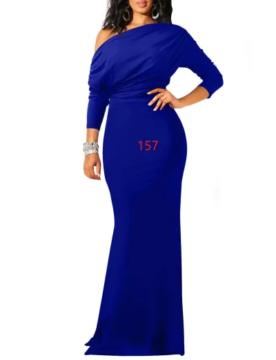 Women Solid Color Spring Elegant Off Shoulder Tight Long Formal Party Dress
