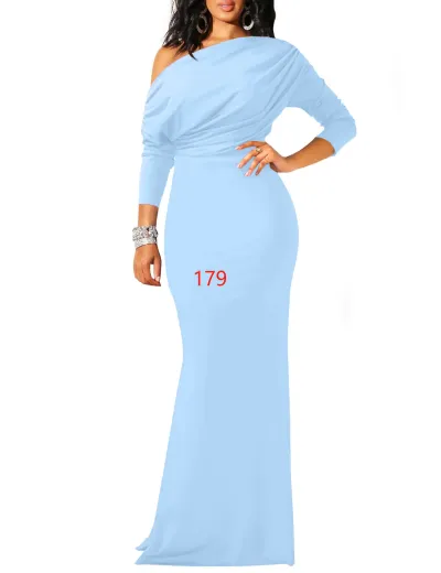 Women Solid Color Spring Elegant Off Shoulder Tight Long Formal Party Dress