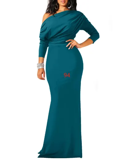 Women Solid Color Spring Elegant Off Shoulder Tight Long Formal Party Dress