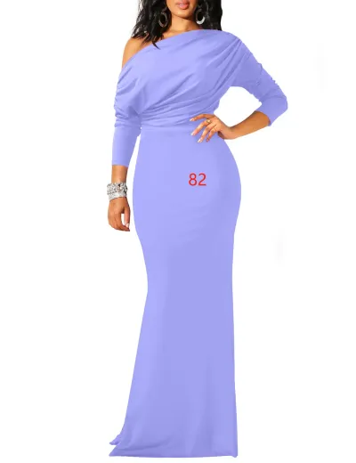Women Solid Color Spring Elegant Off Shoulder Tight Long Formal Party Dress