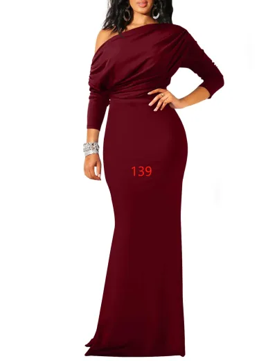 Women Solid Color Spring Elegant Off Shoulder Tight Long Formal Party Dress