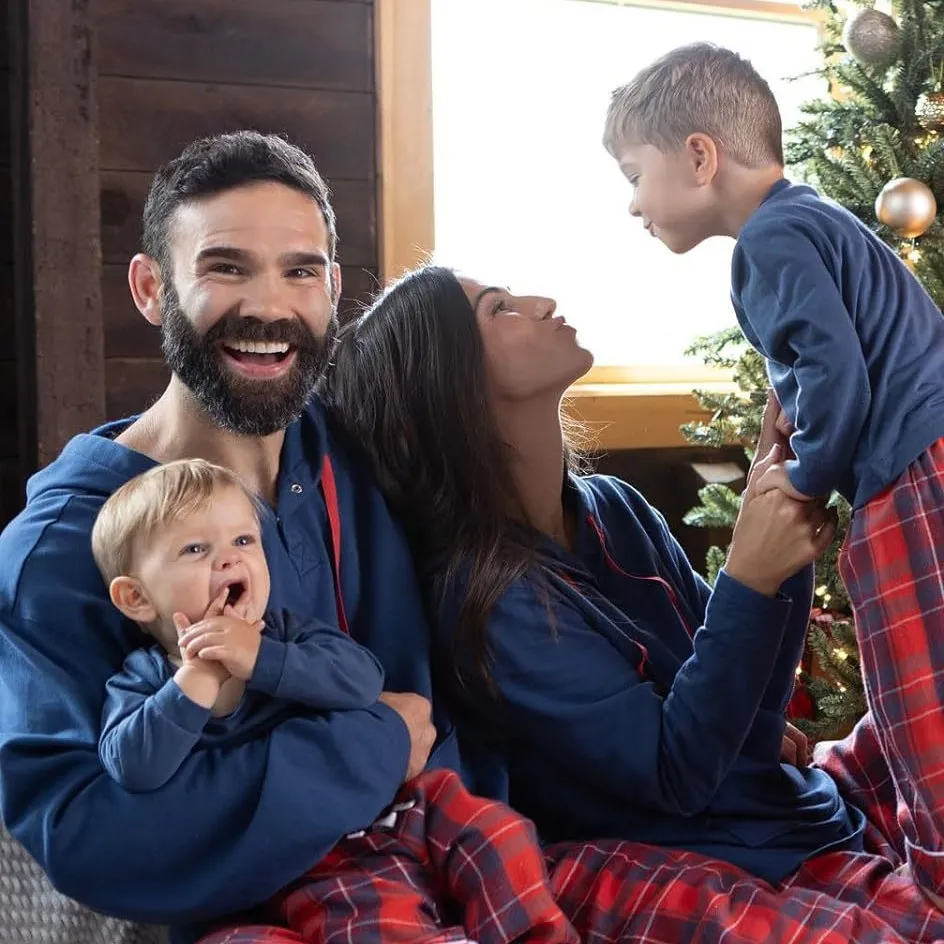 Christmas Plaid Printed Long Sleeve Pajamas Family Matching Set