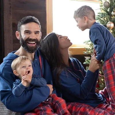 Christmas Plaid Printed Family Matching Pajama Set Long Sleeve