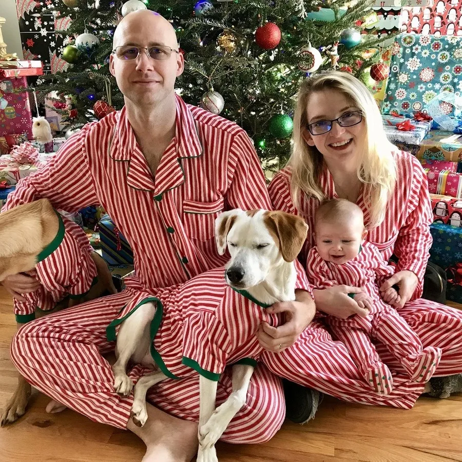 Family Matching Christmas Parent-Child Striped Pajamas Home Clothes