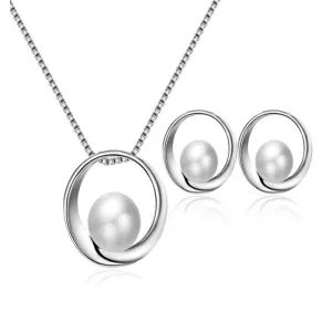 Alloy Plating Imitation Pearl Bride Jewelry Necklace Earrings Set with Snake Chain
