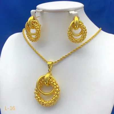 Women's Fashion Geometric Round Hollow Necklace Earrings Jewelry Set