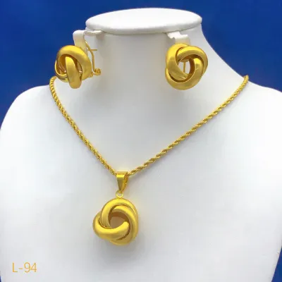 Women's Fashion Geometric Round Hollow Necklace Earrings Jewelry Set