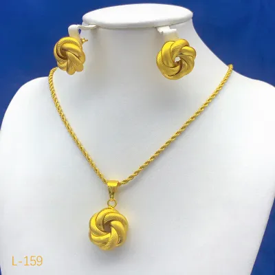 Women's Fashion Geometric Round Hollow Necklace Earrings Jewelry Set