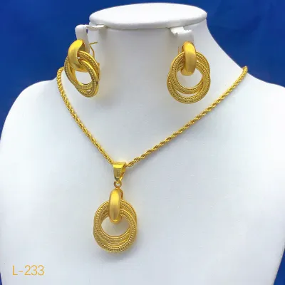 Women's Fashion Geometric Round Hollow Necklace Earrings Jewelry Set