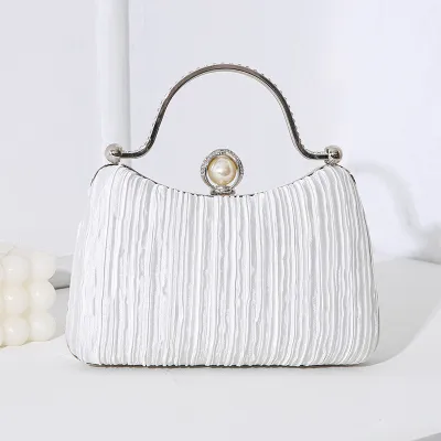 Elegant Pleated Evening Bag Hard Small Square Latch Polyester Pillow