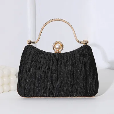 Elegant Pleated Evening Bag Hard Small Square Latch Polyester Pillow