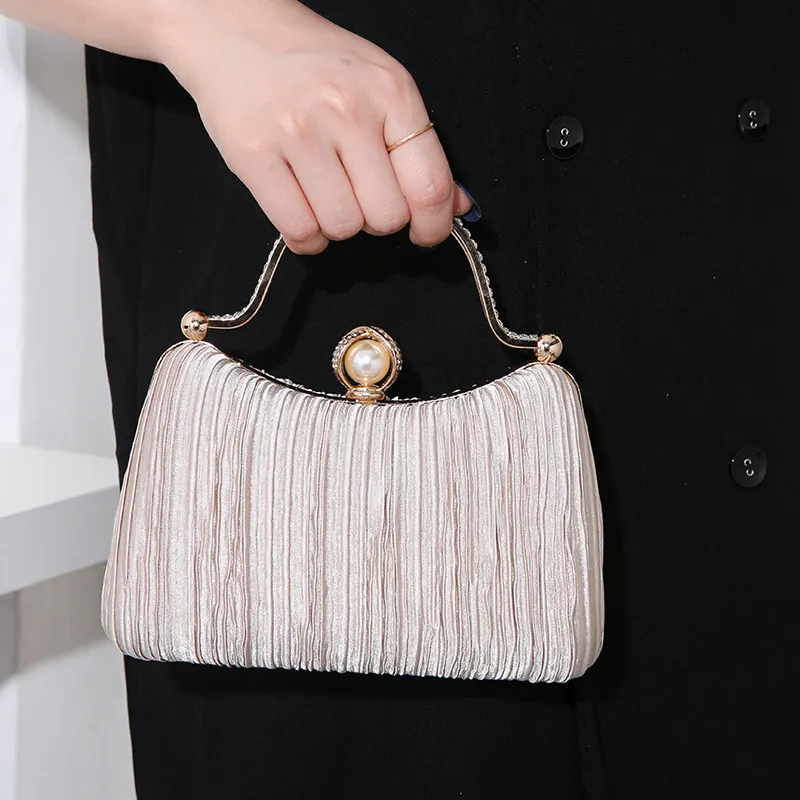 Elegant Pleated Evening Bag Hard Small Square Latch Polyester Pillow