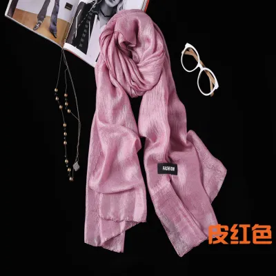 Women Solid Color Cotton Linen Long Shawl Scarf 190CM
