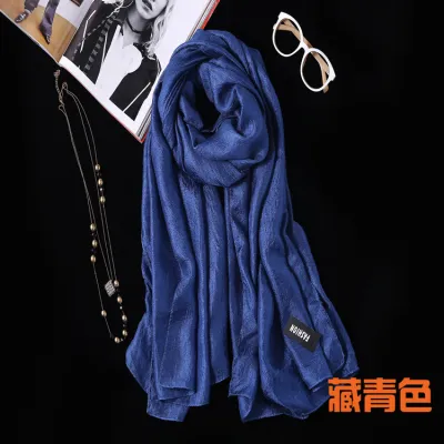 Women Solid Color Cotton Linen Long Shawl Scarf 190CM