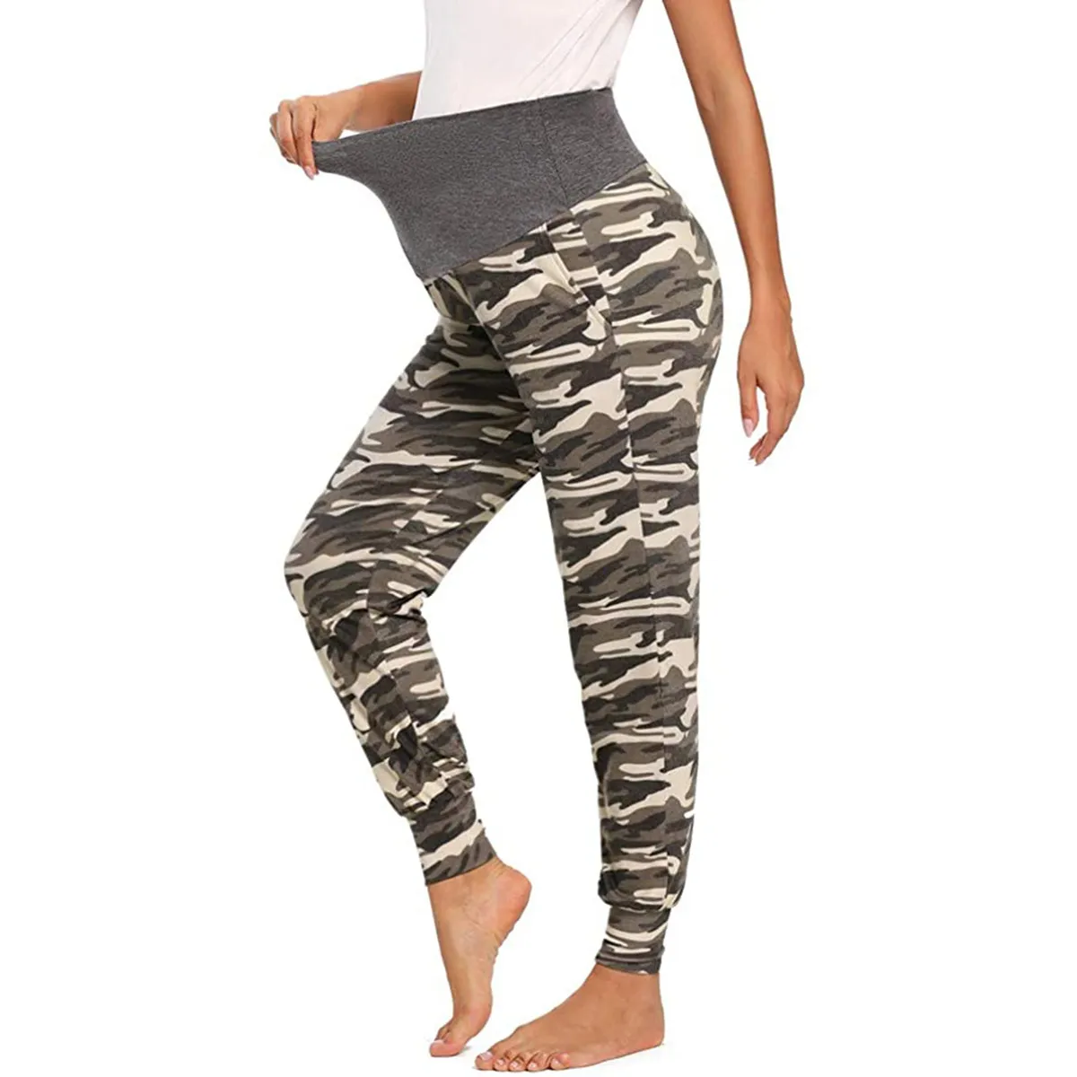 Maternity Yoga Pants with Camouflage Print in Milk Fiber