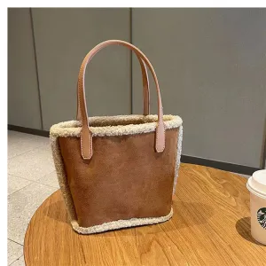 Vintage Plush Artificial Wool Tote Bag Handbags