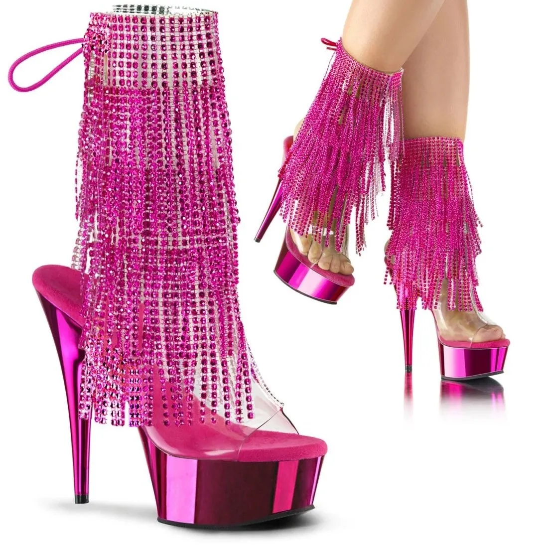 Custom Nightclub Pole Dance Women Sexy Rhinestone Tassel Waterproof Table 15Cm Thin Heel Ankle Boots