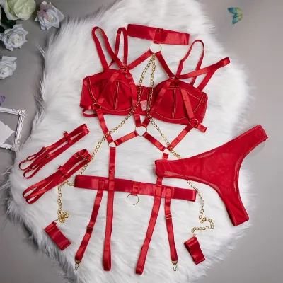 Women Sexy Chain Mesh Lingerie Bra Set