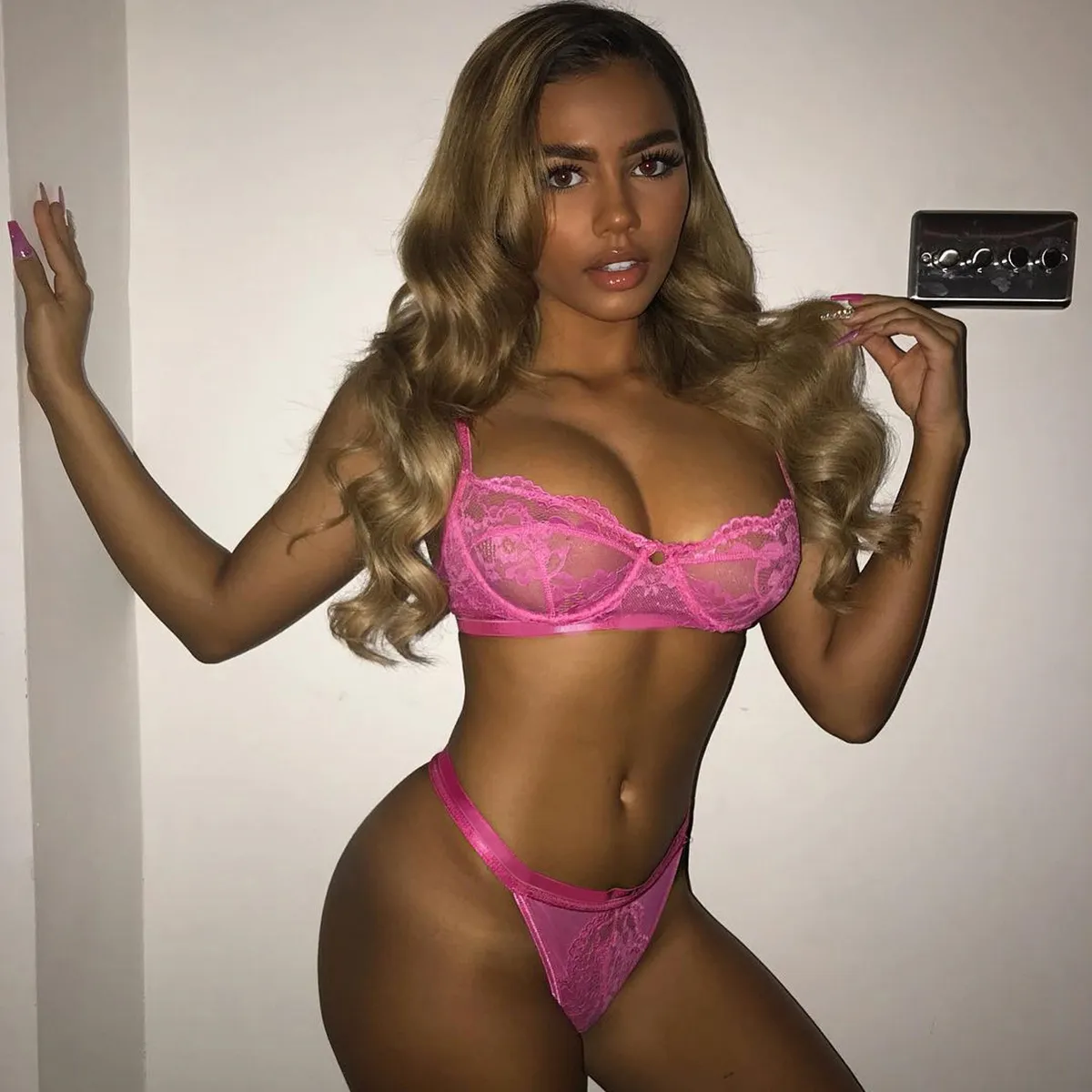 Women Sexy Solid Color Perspective Lace Bra Set