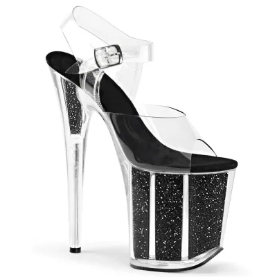 Custom Nightclub Women Sexy Sequins Transparent Pole Dance 20Cm High-Heeled Shoes