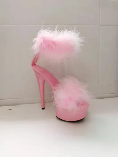 Custom Nightclub Pole Dance Women Sexy Solid Color Plush Platform Thin Heel Sandals