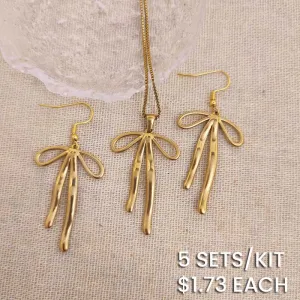 Fashion Women Exaggerated Bow Knot Pendant Necklace Earrings Set Stainless Steel