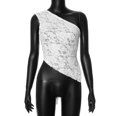 Women Sexy Oblique Shoulder Backless Lace-Up Crop Top