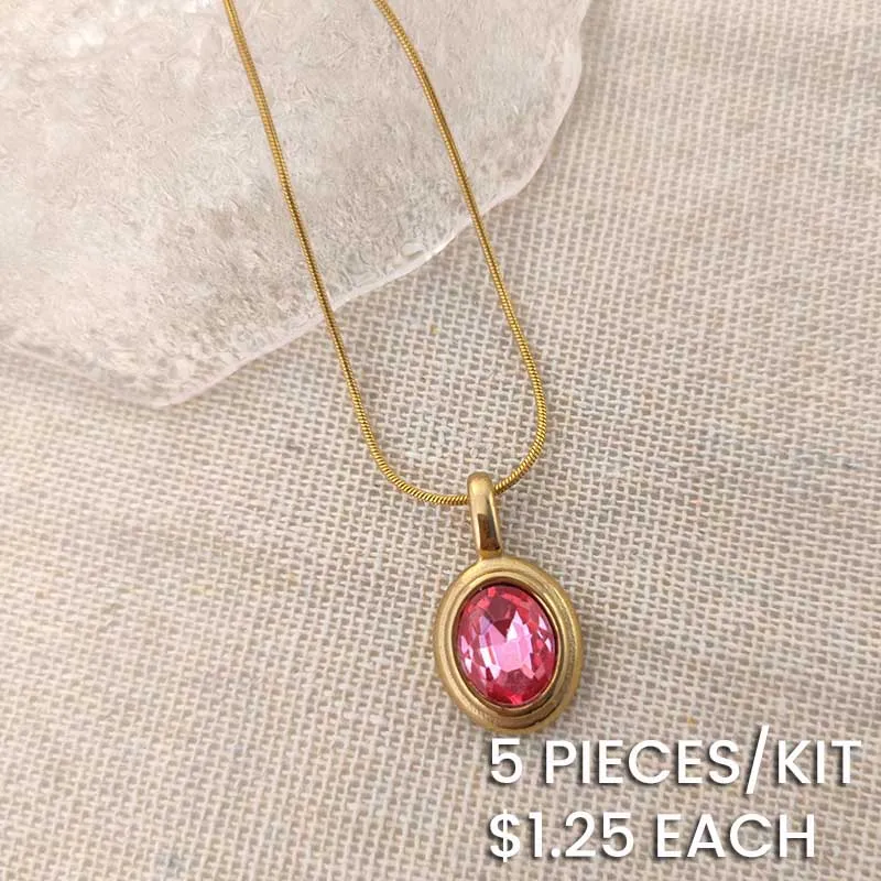 Women Chic Colored Gemstone Pendant Snake Chain Necklace