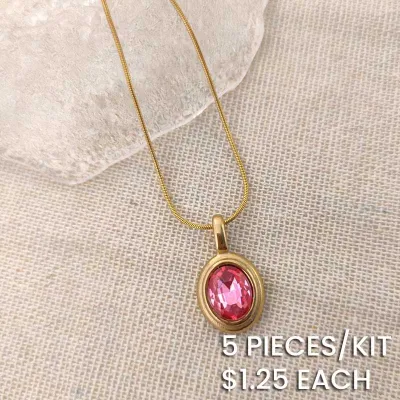 Women Chic Colored Gemstone Pendant Snake Chain Necklace