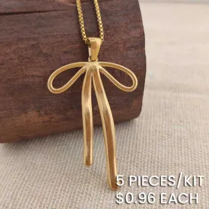 Big Bow Stainless Steel Pendant Box Chain Necklace