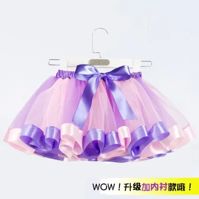 Toddler Girls Lined Mesh Rainbow Tutu Princess Skirt Stripe A-Line