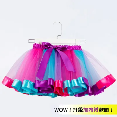 Toddler Girls Lined Mesh Rainbow Tutu Princess Skirt Stripe A-Line