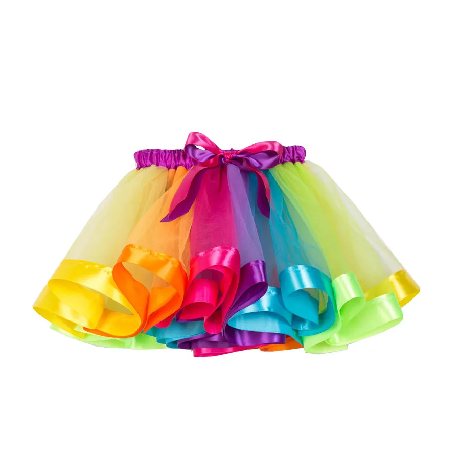 Toddler Girls Lined Mesh Rainbow Tutu Princess Skirt Stripe A-Line