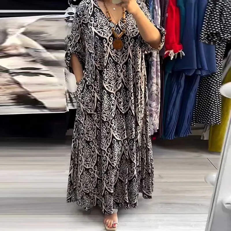 Fashion Plus Size Women Floral Printed Loose Maxi Dress