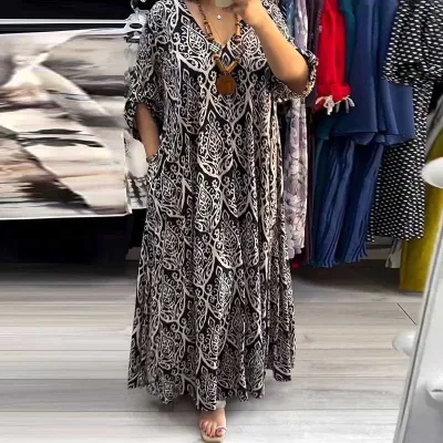 Fashion Plus Size Women Floral Printed Loose Maxi Dress
