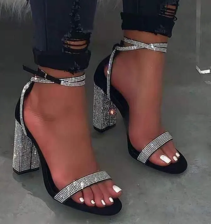 Sexy Plus Size Rhinestone High Heel Sandals Round Toe PU