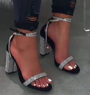 Sexy Plus Size Rhinestone High Heel Sandals Round Toe PU