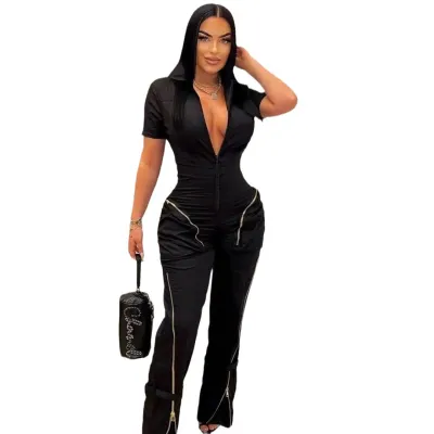 Women's Commuter Wind Polyester Jumpsuit with Zipper Closure