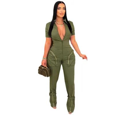 Women's Commuter Wind Polyester Jumpsuit with Zipper Closure