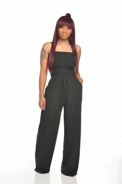 Women Solid Color Strapless Wide Leg Jumpsuits