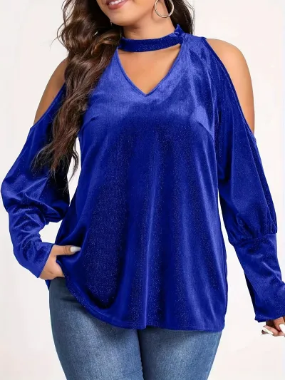 Women's V-Neck Loose Long Sleeve Sequin Blouse Plus Size